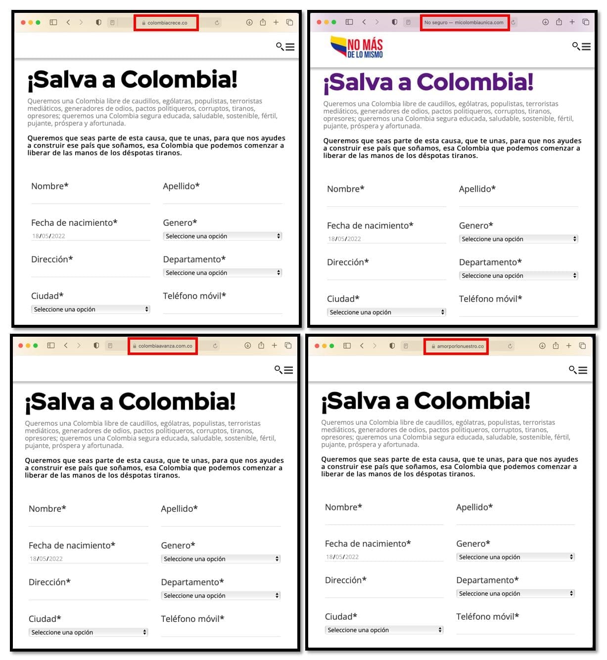 Formularios de campaña sucia en Colombia