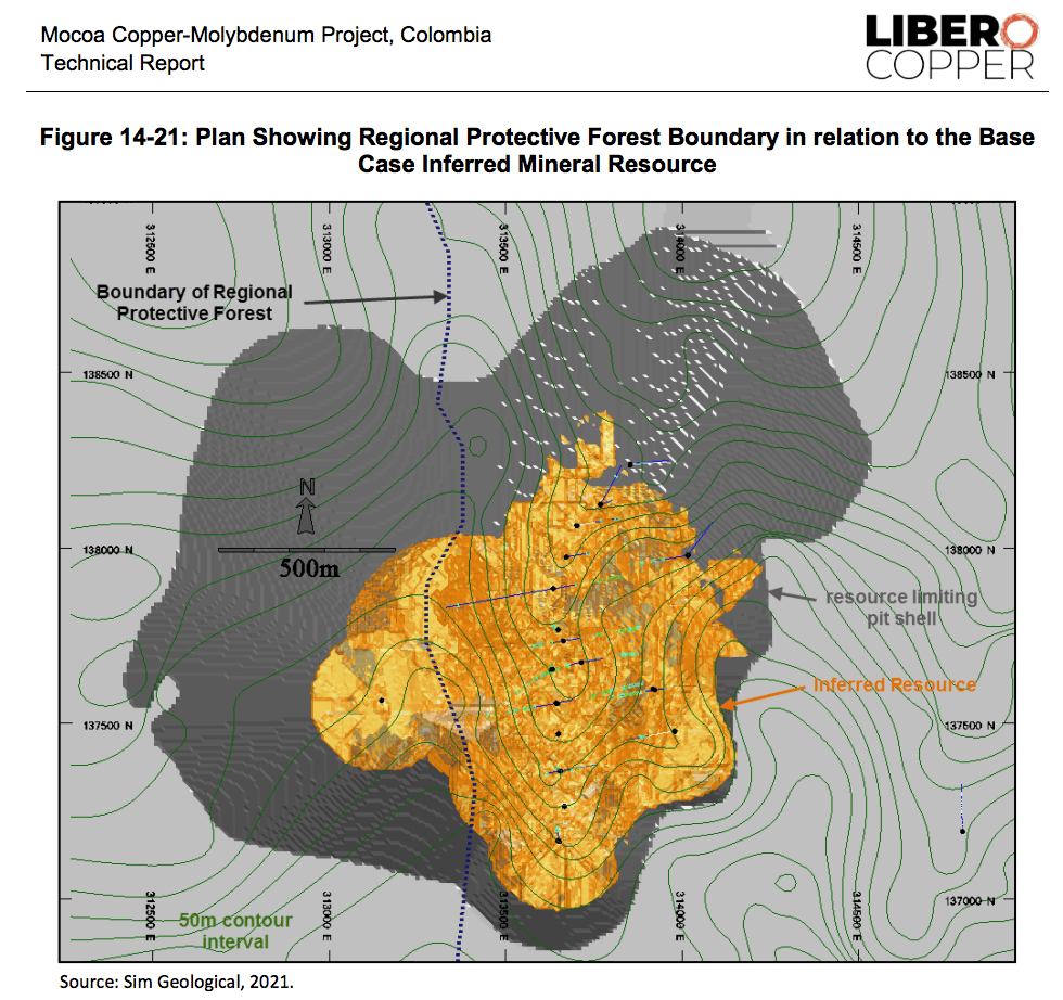 Diagrama de Libero Copper que muestra cómo la mina de cobre se traslaparía con un área de reserva forestal en la Amazonía.