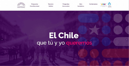 Pantallazo del sitio web de Facilitadores Constitucionales, que utilizaba los colores y logos de la Convención Constitucional