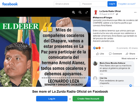 La Zurda, cuenta dada de baja por Facebook, suplantando a El Deber.