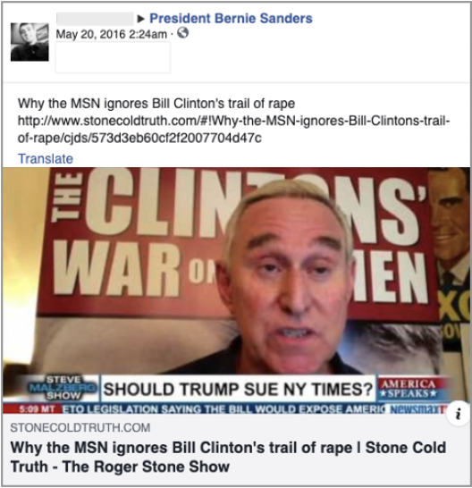 Post de Roger Stone en Meta