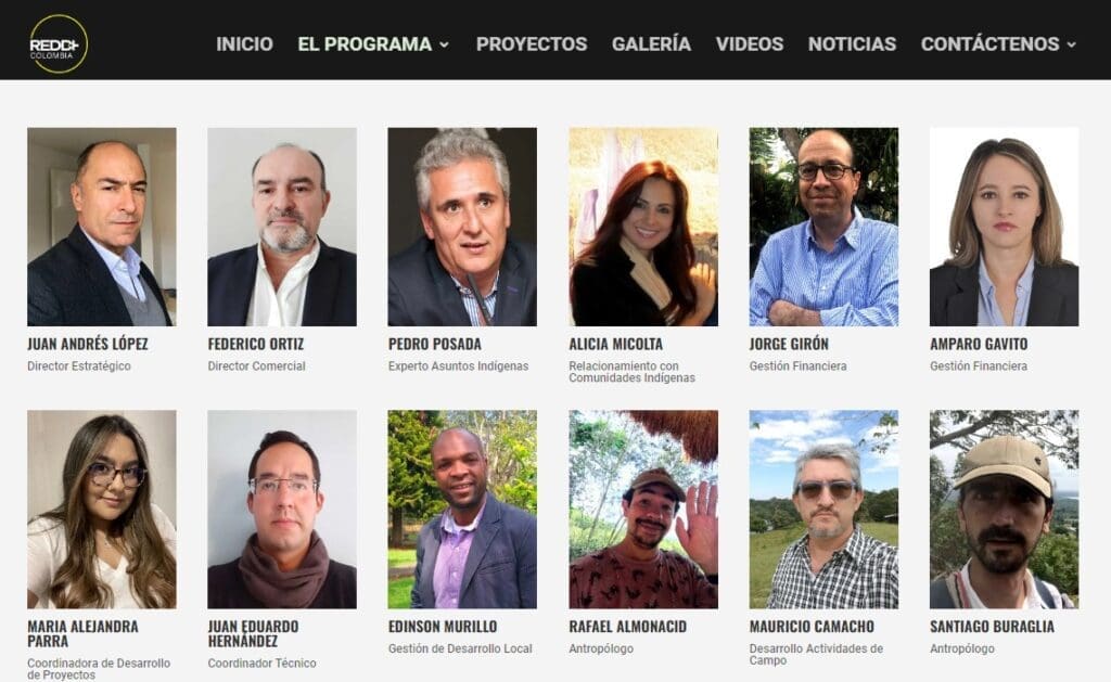 Pantallazo donde se muestra el equipo de Community Redd + Comunidad Redd+, una alianza de empresas colombianas que desarrollan proyectos de carbono en tierras indígenas.