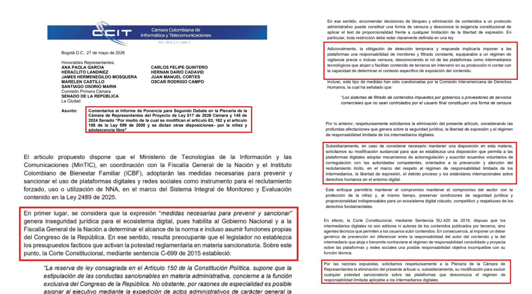 El algoritmo reclutador: big tech evaden regular la captación de niños carta-CCIT